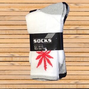 Marijuana Crew Socks 3-Pack 10-13 Black White Gray NEW